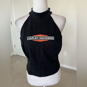 NWOT Harley Davidson Stacked Bar and Heel Cropped Halter Top Size Large in Black